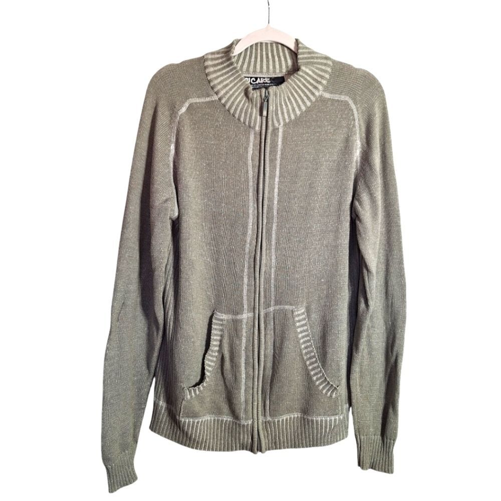 Carbon Zip Sweater Mock Neck Athleisure Casual Knitwear Gray Large Mens